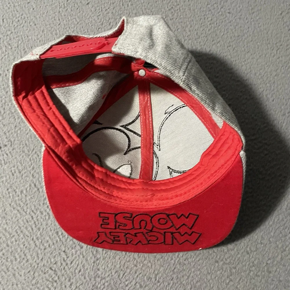 Disney Mickey Mouse Logo Snap Back Cap Hat Marled Gray Red Theme Park Adult Mens